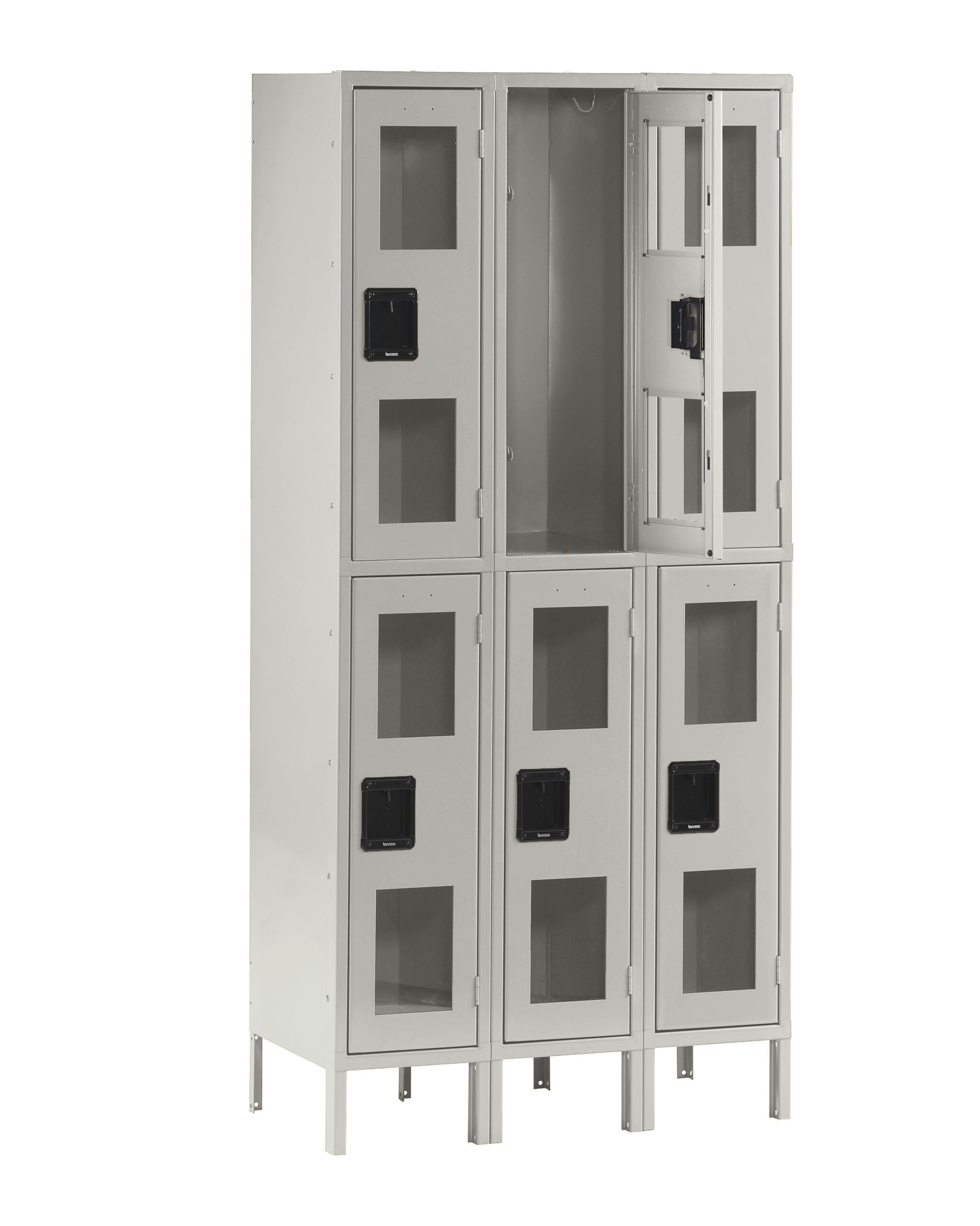 36" W x 15"D Three-Wide Assembled Double Tier C-Thru Locker with Legs, Light Grey