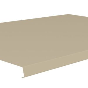 A beige, flat rectangular metal panel with slightly raised edges, viewed from an angle, on a white background.