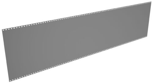 ruxgwk8qbpp0gtf7k46l.jpg A long, rectangular strip of gray material with evenly spaced small holes along its top and bottom edges, floating against a white background.