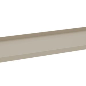 A long, rectangular beige metal object with a raised edge along one side, possibly a part of a construction or roofing material, set against a white background.