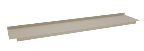 rwc9xucyuugjvroroh02.jpg A long, rectangular beige metal object with a raised edge along one side, possibly a part of a construction or roofing material, set against a white background.