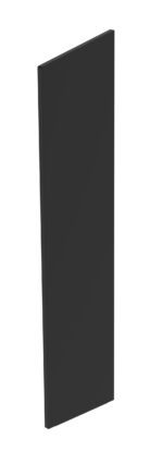A tall, rectangular, black 3D panel with a thin profile, standing upright against a white background.