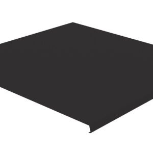 A flat, rectangular black sheet of metal with slightly bent edges, positioned diagonally against a plain white background.