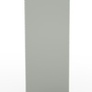 A vertically standing gray panel with perforated edges on both sides, set against a plain white background. The panel appears smooth and featureless, with tiny evenly spaced holes creating a pattern along the edges.