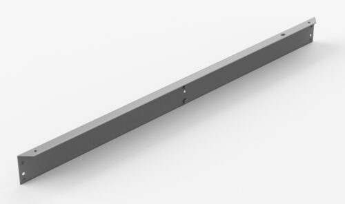 s4mhtaqwheyc7zvfpiri.jpg A long, thin, metallic gray bracket or rail with multiple holes for mounting, viewed from an angle against a plain white background.
