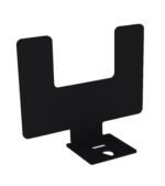 Black metal support bracket with a U-shaped design. The bracket has two prongs extending upward and a flat base with a triangular screw hole for securing. Designed for stability and support in various installations.