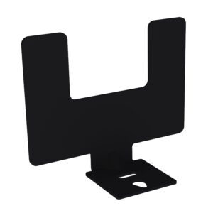 Black metal support bracket with a U-shaped design. The bracket has two prongs extending upward and a flat base with a triangular screw hole for securing. Designed for stability and support in various installations.