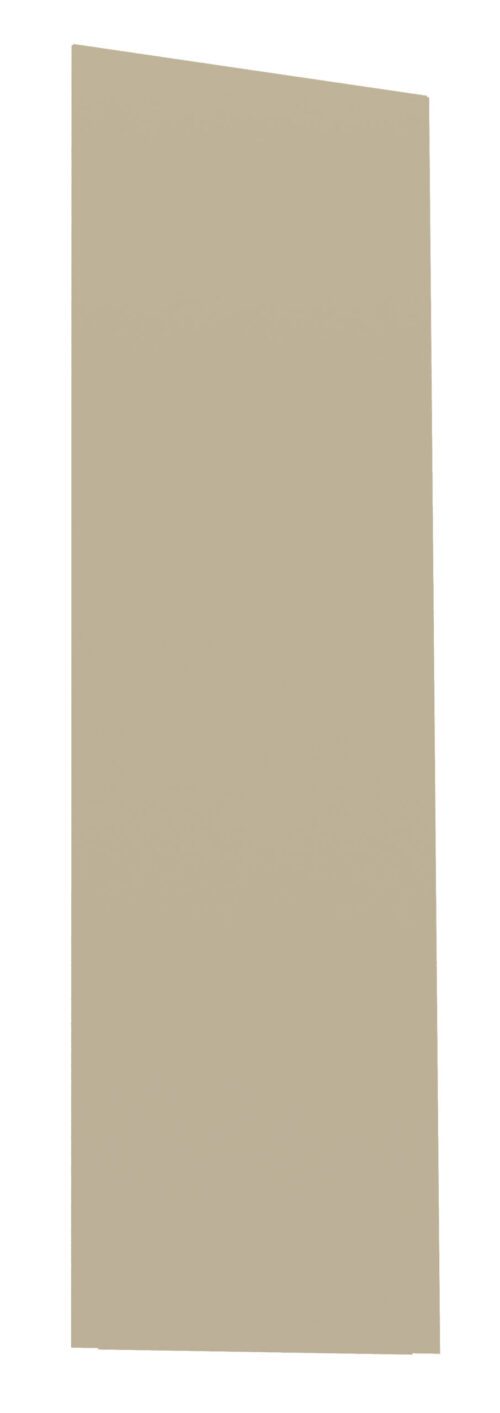 A vertical, rectangular piece of cardboard or a similar material, standing upright against a plain white background. The cardboard has a light brown color.