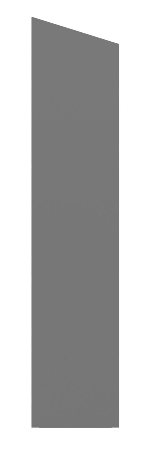 saxsz0xxlctxf3gdfj6m.jpg A gray, rectangular panel standing upright against a plain white background. The panel has a slightly trapezoidal shape, with the top edge angled slightly.