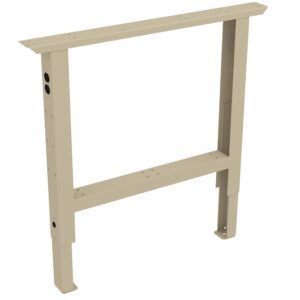 Tan rectangular metal frame with four mounting holes, designed to support a structure. It has two legs connected by a horizontal beam at the bottom, featuring additional holes for secure attachment.