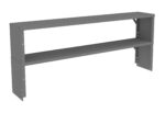 A gray, metal wall shelf unit with two tiers. The design is minimalist, featuring a rectangular shape supported by vertical brackets on each side. The shelf appears sturdy and functional for storage or display purposes.