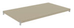 A beige metal shelf panel with small holes along the edges, designed for modular shelving units. The panel is rectangular and flat, supported by corner brackets for assembly within a shelving frame.