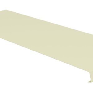 A beige, rectangular metal flashing piece with a right-angled bend on one side. The surface is smooth and there is a small circular hole near one corner.