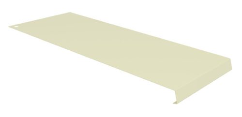 A beige, rectangular metal flashing piece with a right-angled bend on one side. The surface is smooth and there is a small circular hole near one corner.