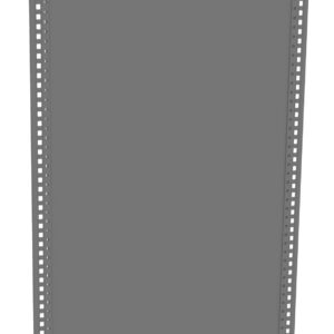 An angled view of a tall, rectangular, grey structure with rows of evenly spaced holes along its vertical edges, resembling a large metal panel or rack mount frame. The background is white.