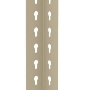 A beige metal corner bead with evenly spaced holes along its edges, designed for use in drywall construction. The bead is positioned vertically against a plain white background.