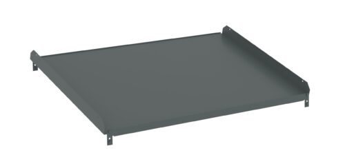 sj41zpetgq7nju07mx2k.jpg A flat, rectangular metal shelf with raised edges on three sides, designed for storage or use in shelving units. It has a minimalist design and a matte finish. The edges are slightly elevated to prevent items from sliding off.