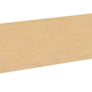 A rectangular sheet of medium-density fibreboard (MDF) with a smooth, light brown surface. The sheet has visible edges and appears slightly elevated against a white background.