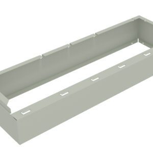 A rectangular, light gray metal frame with open top and nine evenly spaced rectangular cutouts along its sides, viewed from a slight angle against a plain white background.