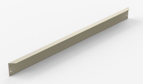 A long, thin, beige metal bracket with holes at each end, placed on a plain white background.