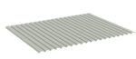 Illustration of a light gray, rectangular, slatted panel with vertical grooves running parallel across its surface, viewed at an angle.
