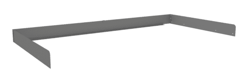 soto4qni7rgsz49bsmm4.png A gray, L-shaped metal bracket with three sides is displayed against a plain white background. The bracket is angled with its longer edge facing towards the viewer, showing the bend at the corners.