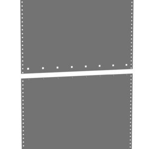 Two blank sheets of continuous dot matrix printer paper with perforated edges, positioned vertically. The paper is a light gray color with evenly spaced holes on either side for feeding through a printer.