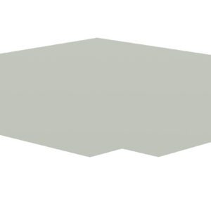 Minimalist illustration of a light gray, angular geometric shape resembling an abstract platform or roof, with three connected planes creating a raised, flat surface. The background is plain white.