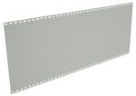 A blank sheet of continuous dot matrix printer paper, light gray in color, with perforated holes along the top and bottom edges, set against a plain white background.