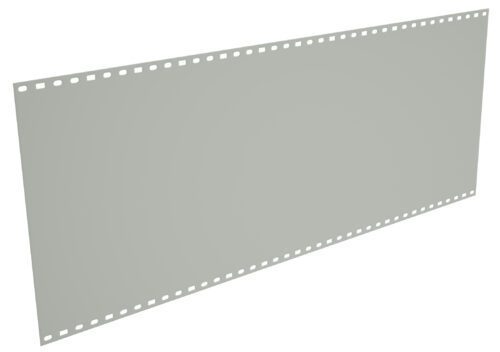A blank sheet of continuous dot matrix printer paper, light gray in color, with perforated holes along the top and bottom edges, set against a plain white background.