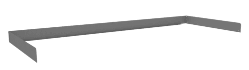 Gray metal corner bracket with two side panels extending at right angles. It is designed for structural or mounting purposes, with small holes for screws or bolts at each end. The surface appears smooth and slightly reflective.