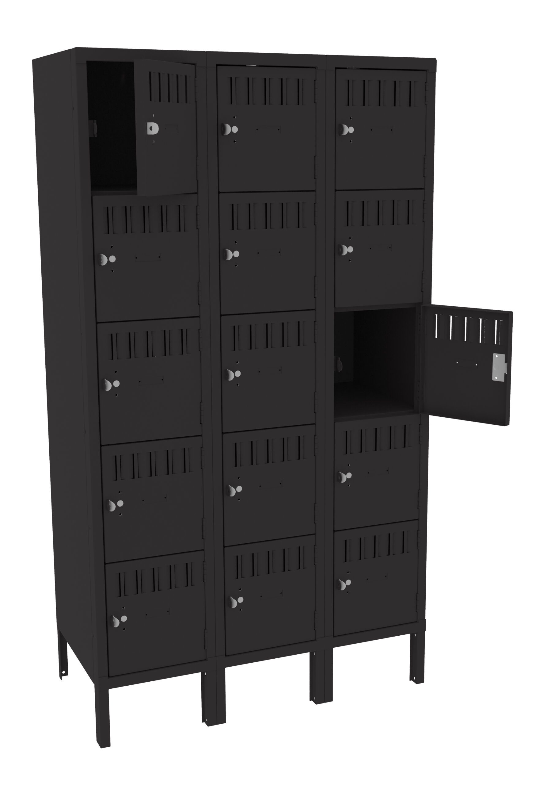 36" W x Three-Wide Assembled Five-Tier Box Locker with Legs Black