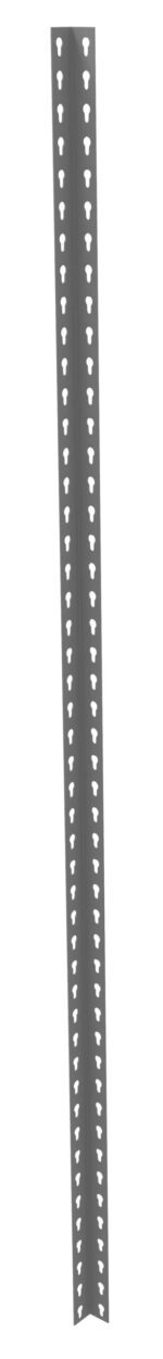 A long, thin, L-shaped metal bracket with evenly spaced arrow-shaped holes along its length. The bracket is grey and set against a white background.