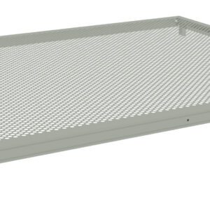 A rectangular sheet with a mesh, perforated surface, surrounded by a solid frame. The sheet is set on a flat white background.