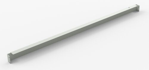 A long, rectangular, light gray metal beam with square ends, set against a plain white background.