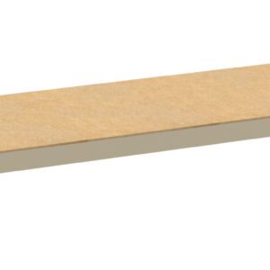 A long, rectangular wooden shelf with a metal frame, suspended horizontally. The shelf is light brown, and the metal frame is a neutral tone. The design is simple and functional, suitable for storage or display.