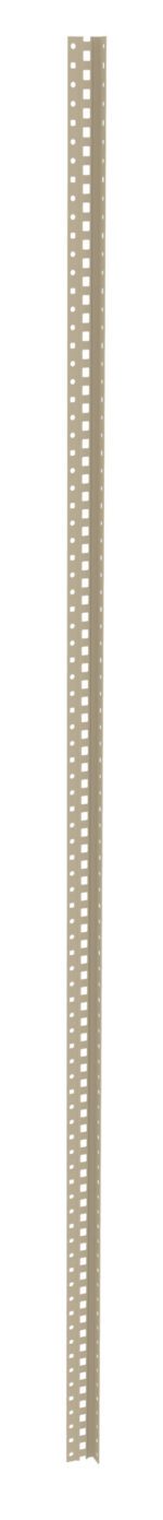 Tall vertical metal strip with evenly spaced rectangular perforations running along its length.