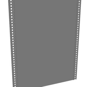 A digital rendering of a tall, rectangular gray metal panel. It is supported by two vertical perforated beams on each side. The panel appears to be part of a modular or industrial structure, possibly used for shelving or support.