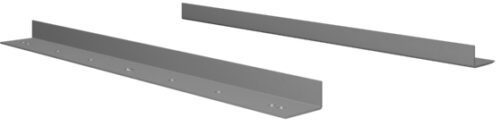 t8i4ptmv2ilyasuozk61.jpg Two gray metal L-brackets, each with a flat base and an upright section, are aligned horizontally. They have small holes for mounting or attachment. The brackets are placed parallel to each other against a white background.