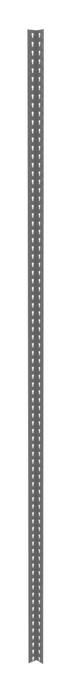 A tall, narrow, gray metal bar with evenly spaced perforated holes in two vertical lines.