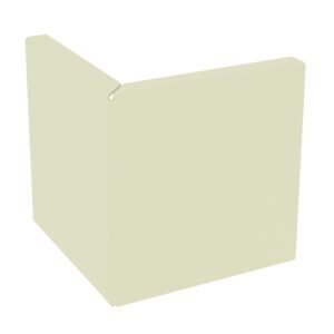 A 3D-rendered image of a light beige, L-shaped object with rectangular planes meeting at a right angle, resembling a corner or molding piece used in construction or design.