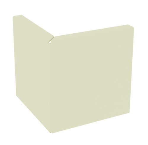 A 3D-rendered image of a light beige, L-shaped object with rectangular planes meeting at a right angle, resembling a corner or molding piece used in construction or design.