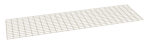A large, flat metal grid laid horizontally on a white background. The grid consists of evenly spaced intersecting lines, forming small square openings across its surface.