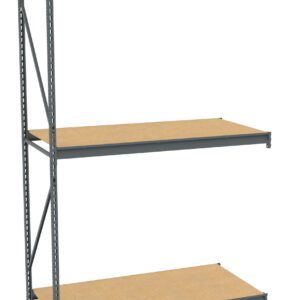 A three-tier metal and wood shelving unit. The frame is made of dark metal, and each shelf is made of wood. The unit is standing against a white background.