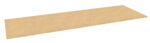A long, narrow piece of particle board with a smooth, light brown surface is shown against a plain white background.