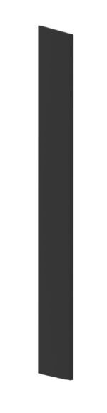 Tall, black, rectangular slab standing vertically against a white background. The surface appears smooth with a slight shadow on the right side, suggesting a flat, solid material.