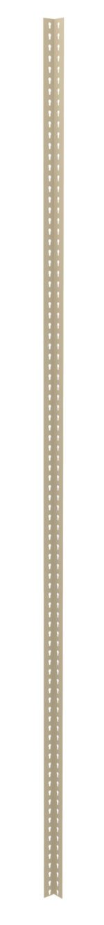 A tall, slender metallic post with two vertical rows of evenly spaced small holes running along its length. The post has a smooth, reflective surface and a slight beige tint.
