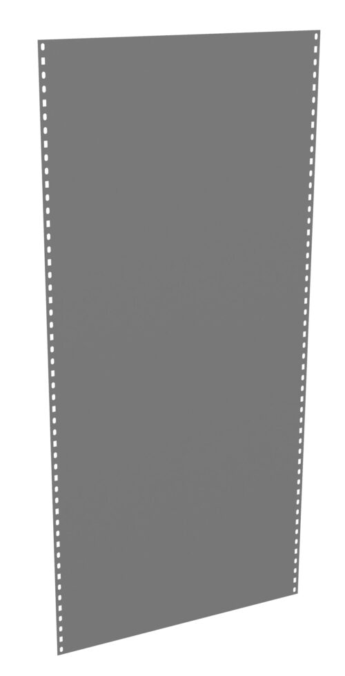 tieaoo5kqohurhmt0o9s.jpg A plain gray sheet of tractor feed printer paper, featuring evenly spaced holes along both its vertical edges. The paper is viewed at a slight angle, giving it a three-dimensional appearance.