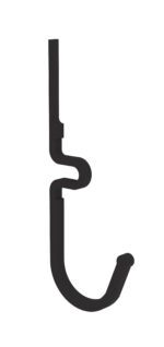 A black, abstract hook-shaped object with a straight top section, curvy middle, and curved bottom. It has a modern, minimalist design against a white background.