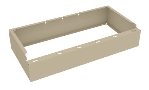trpmqp3slynyuw6acjdg.jpg A beige, rectangular, open-topped metal frame with small notches along the top edges, possibly for assembly or installation purposes.
